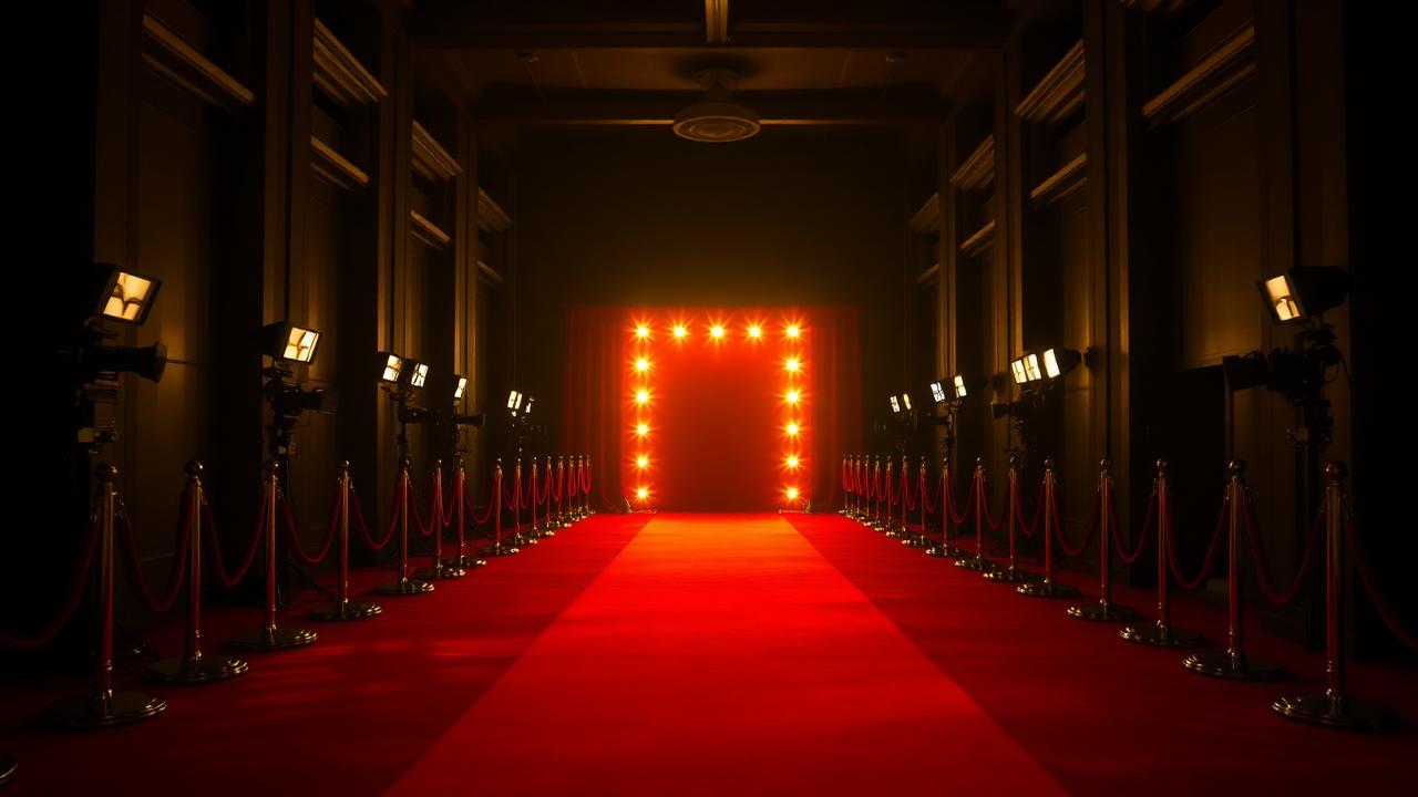 Red carpet arrivals corridor with press lights