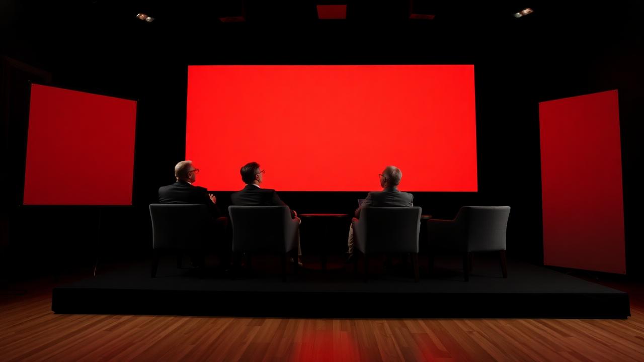 Panel discussion stage in a dark studio
