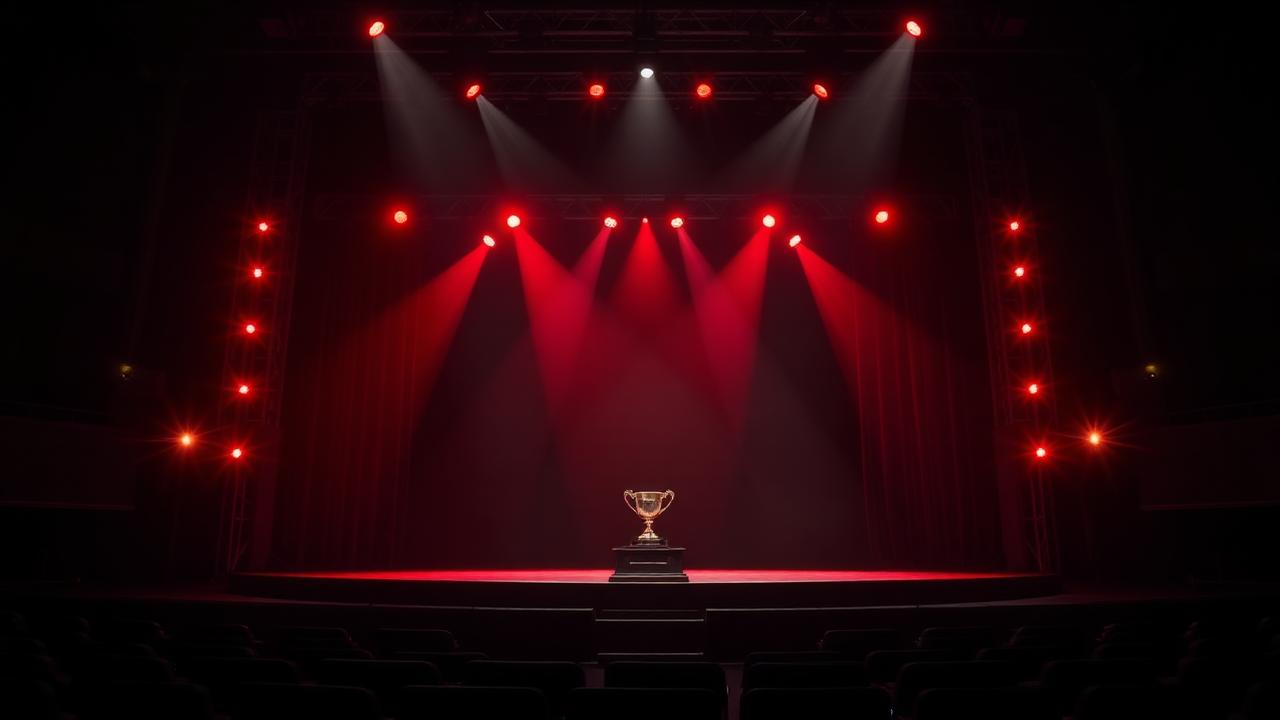 Awards show stage with red spotlights